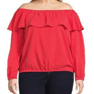 Michael Kors Plus Size 0X Ruffled Off-the-Shoulder Top Blouse Sangria MSRP $98